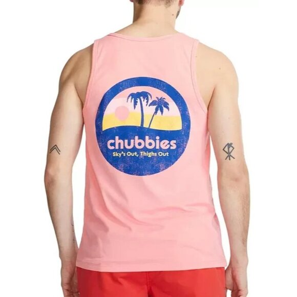 chubbies Men's Graphic Tank Top Muscle Logo Tropical Beach Preppy Medium Coral - Picture 1 of 6